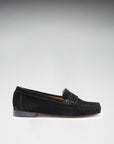 Women's Penny Loafers Leather Sole, black suede
