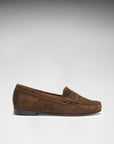 Women's Penny Loafers Leather Sole, brown suede