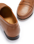 Women's Penny Loafers Leather Sole, tan leather