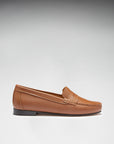 Women's Penny Loafers Leather Sole, tan leather