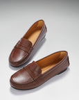 Women's Penny Driving Loafers Full Rubber Sole, brown leather