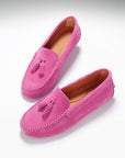 Women's Tasselled Driving Loafers, pink suede