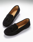 Women's Tasselled Driving Loafers Full Rubber Sole, black suede