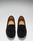 Women's Tasselled Driving Loafers Full Rubber Sole, black suede