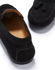 Women's Tasselled Driving Loafers Full Rubber Sole, black suede