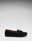 Women's Tasselled Driving Loafers Full Rubber Sole, black suede