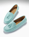 Women's Tasselled Driving Loafers, aqua suede
