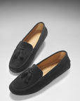 Women's Tasselled Driving Loafers, black suede