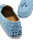 Women's Tasselled Driving Loafers, blue embossed suede