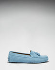 Women's Tasselled Driving Loafers, blue embossed suede