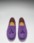Women's Tasselled Driving Loafers, purple embossed suede