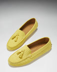 Women's Tasselled Driving Loafers, yellow embossed suede