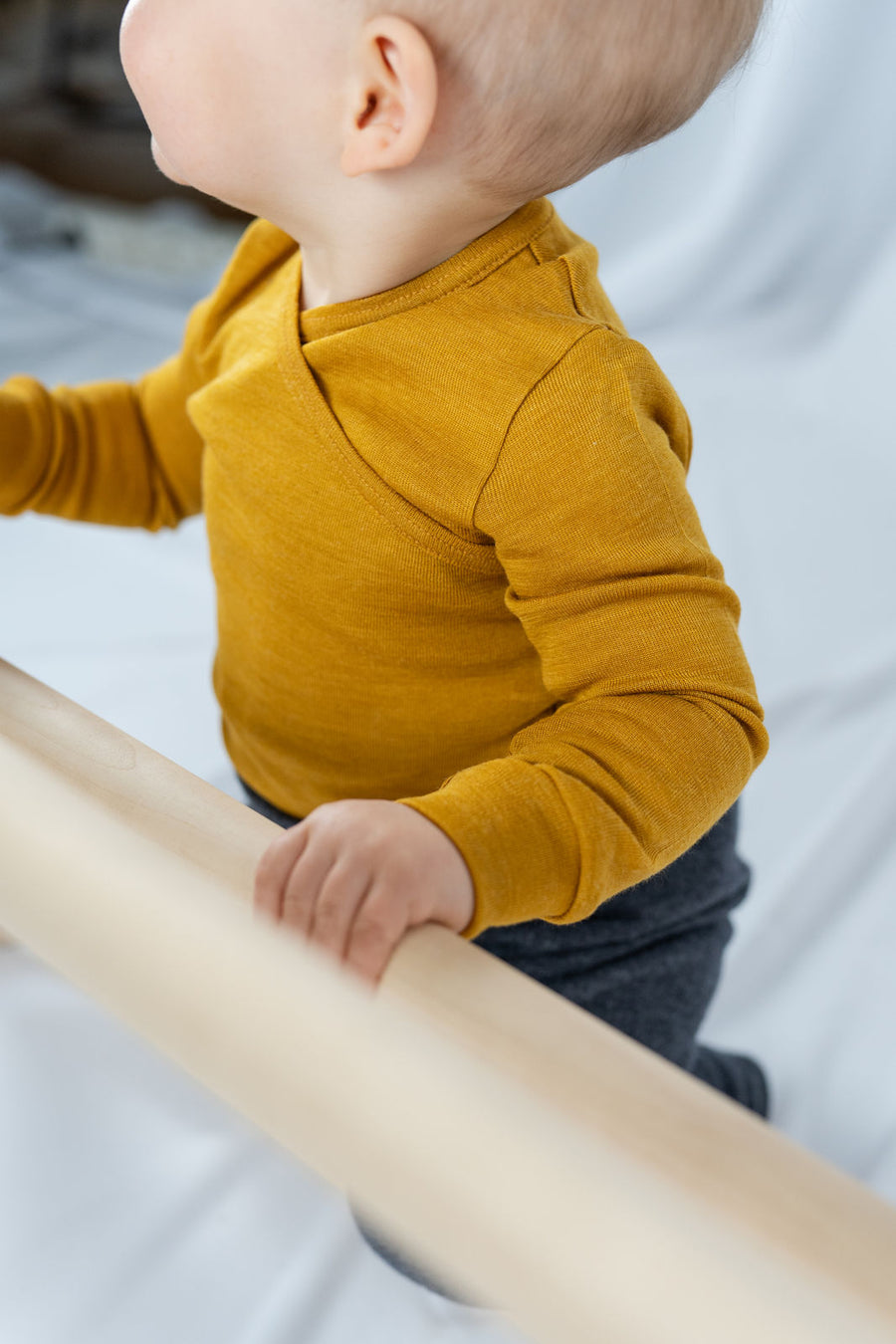 Premium organic merino wool and silk long sleeve shirt for babies, stylish and comfortable year-round by Mata Origin at brixbailey.com