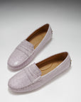 Women's Penny Driving Loafers, lilac croc print patent leather