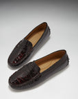 Women's Penny Driving Loafers, brown croc print patent leather