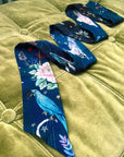 Navy 'Skinny' Silk scarf in the botanical  'Wonderous' Print, delicate, lightweight scarf accessory