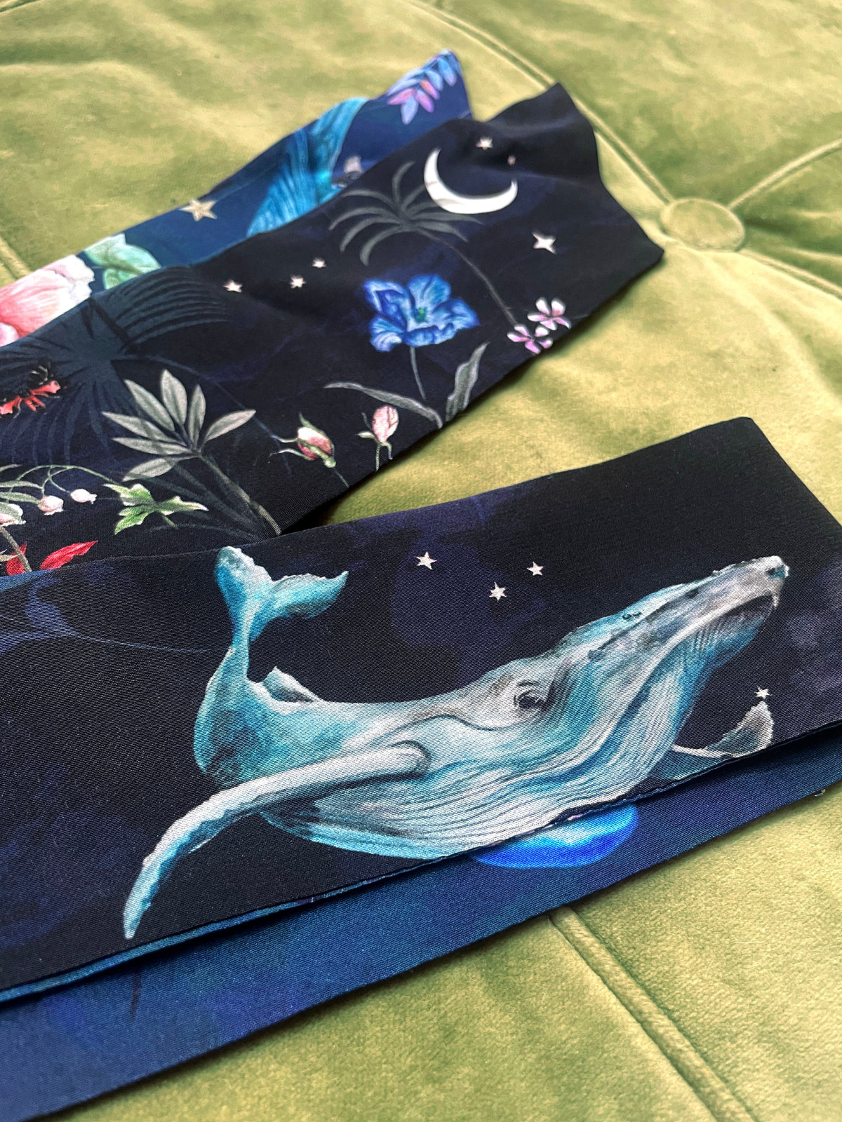 Navy 'Skinny' Silk scarf in the botanical  'Wonderous' Print, delicate, lightweight scarf accessory