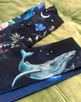 Navy 'Skinny' Silk scarf in the botanical  'Wonderous' Print, delicate, lightweight scarf accessory