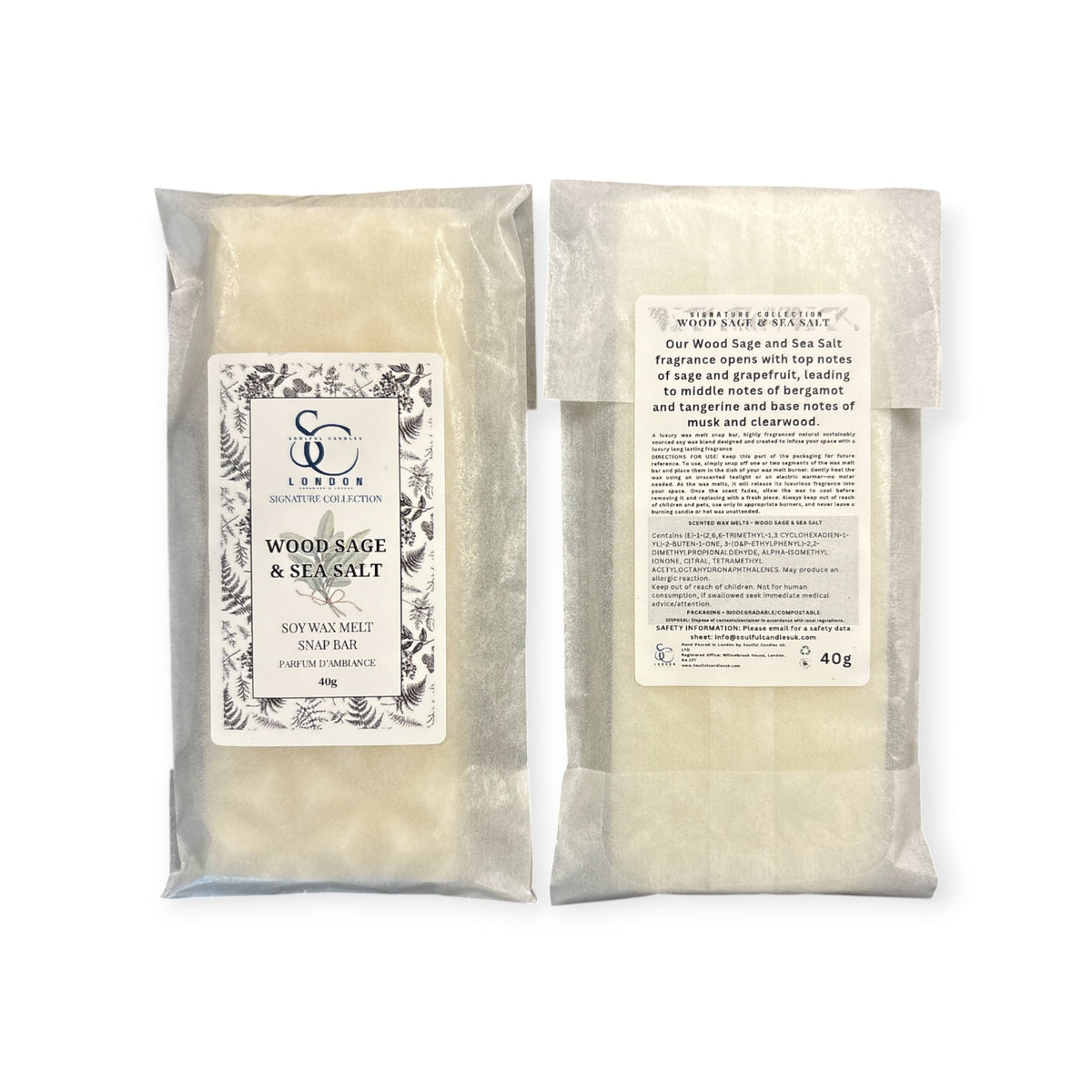 Wood Sage &amp; Sea Salt Soy Wax Melt Snap Bar – 40g