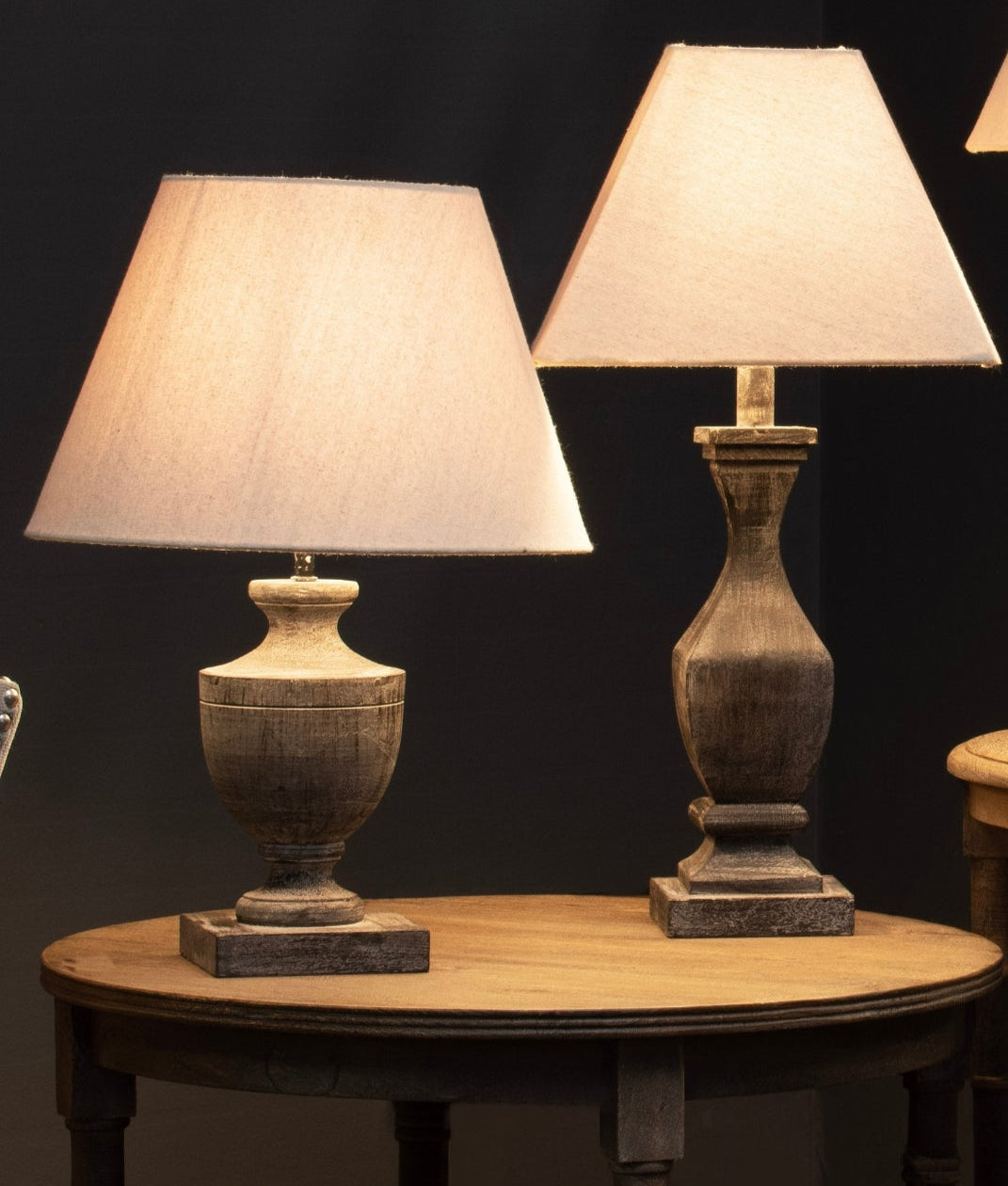 Tall Wooden Table Lamp with Linen Shade