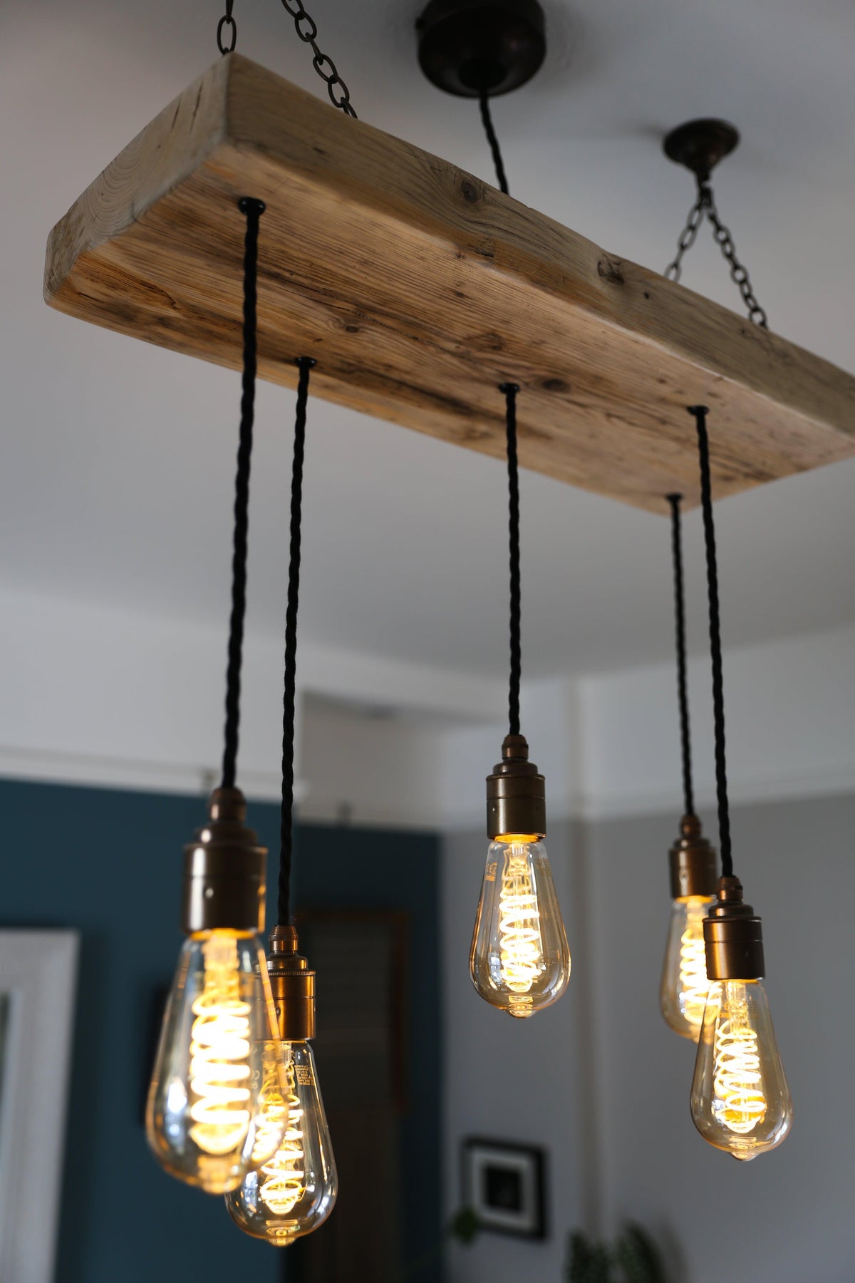 Wooden Beam Cluster Pendant Light | Reclaimed Kitchen Island & Dining Lighting UK