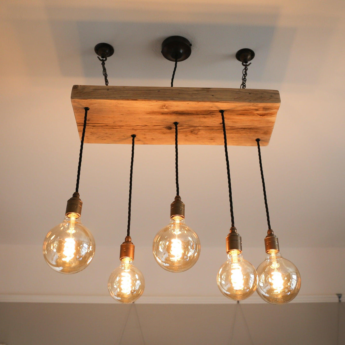 Wooden Beam Cluster Pendant Light | Reclaimed Kitchen Island & Dining Lighting UK