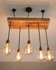 Wooden Beam Cluster Pendant Light | Reclaimed Kitchen Island & Dining Lighting UK