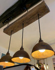Oak Beam Chandelier with Industrial Shades | Kitchen Island & Task Lighting UK