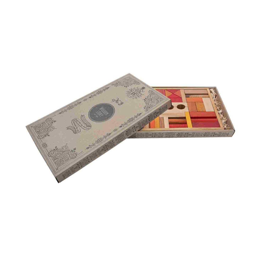 Wooden Blocks in a Box – Warm Colors, 54 Pieces