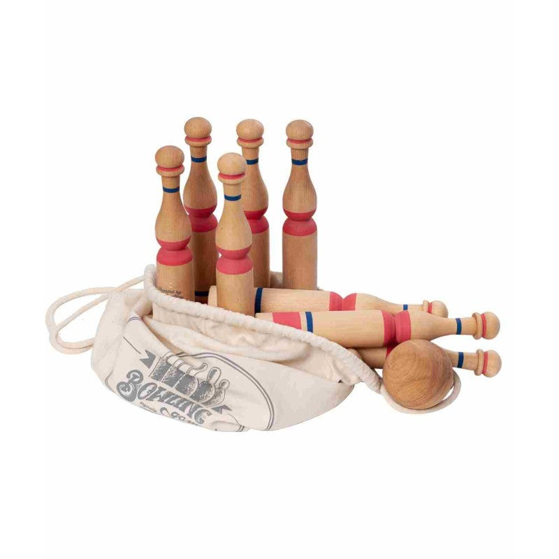 Wooden Bowling Set Painted in Red