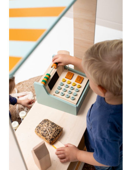 Interactive Wooden Cash Register – Fun &amp; Educational Toy for Kids by Trixie Baby at brixbailey.com