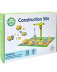 Green Wooden Construction Toy Set with Crane and Vehicles
