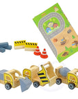 Green Wooden Construction Toy Set with Crane and Vehicles