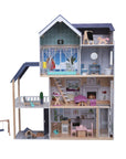 softly lit crystal wooden dollhouse with glowing led lights and cozy bedroom details