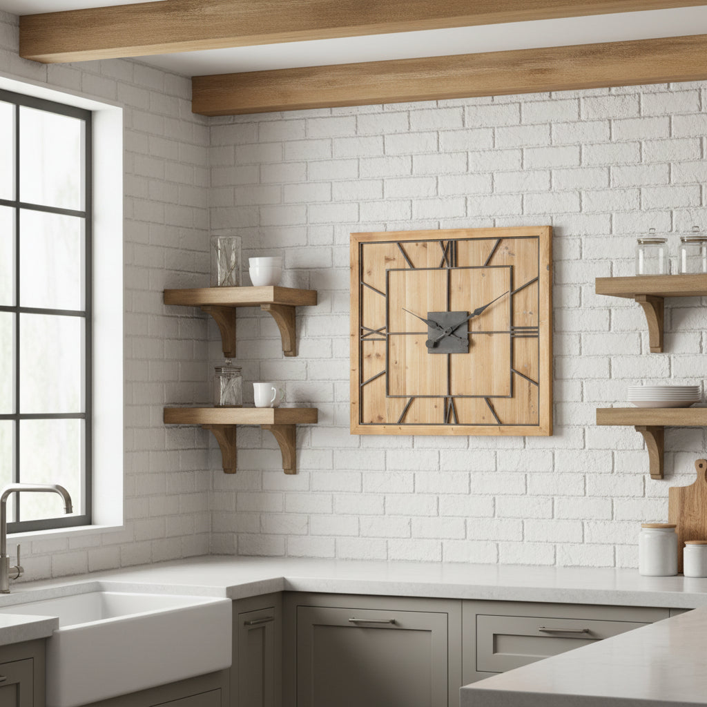 natural wooden backed skeleton wall clock on Sostter.com