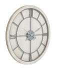 Large Whitewashed Wood Silver Square Skeleton Wall Clock