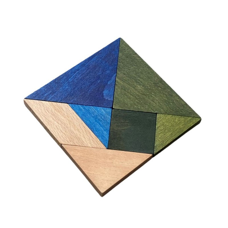 Wooden Tangram Puzzle Cool Tones Travel Set