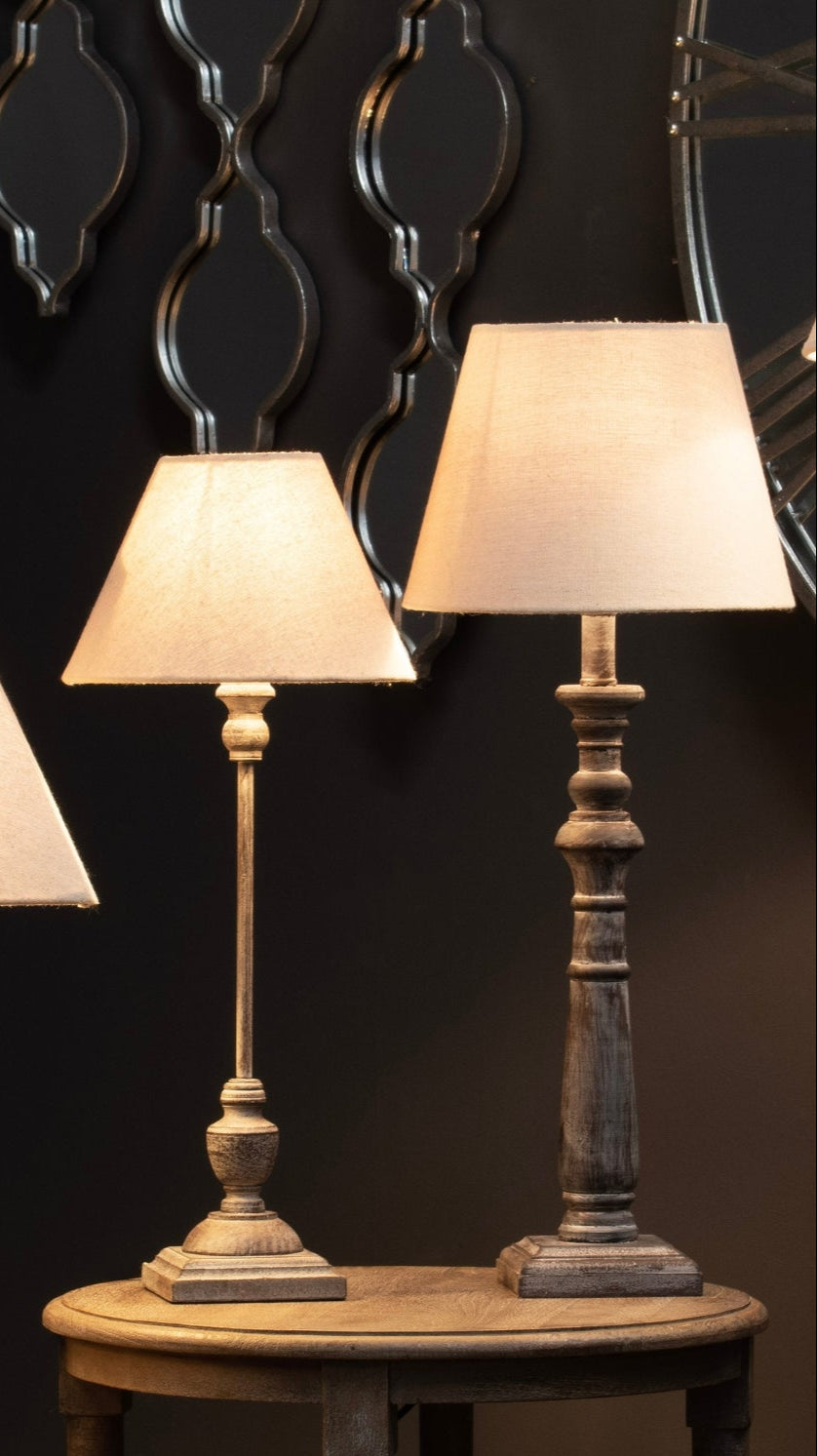 Wooden Column Table Lamp with Linen Shade