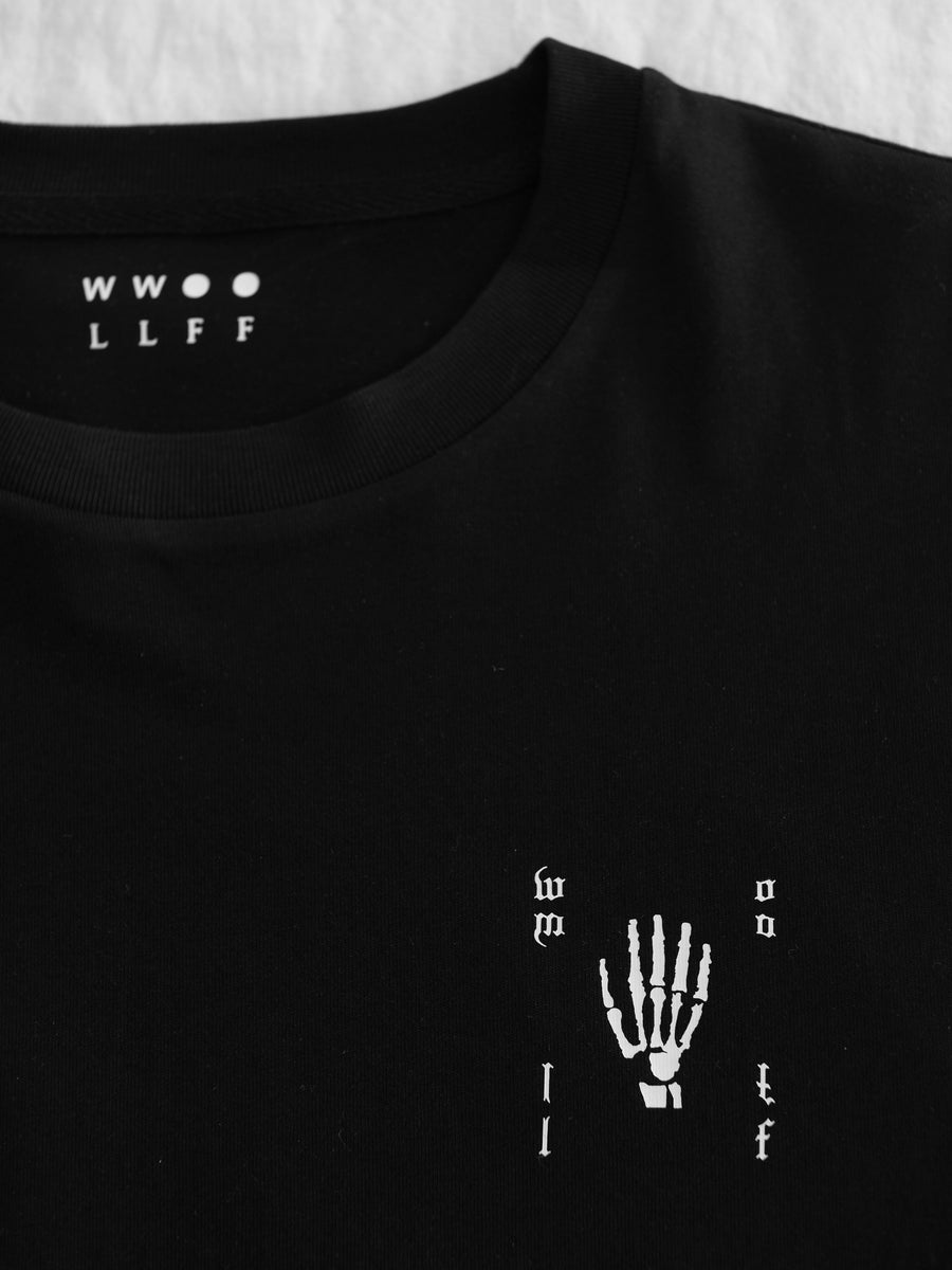 Premium black loose fit long sleeve shirt, handcrafted limited edition organic cotton, handprinted in Finland, fair trade certified by WWOOLLFF CO. at brixbailey.com
