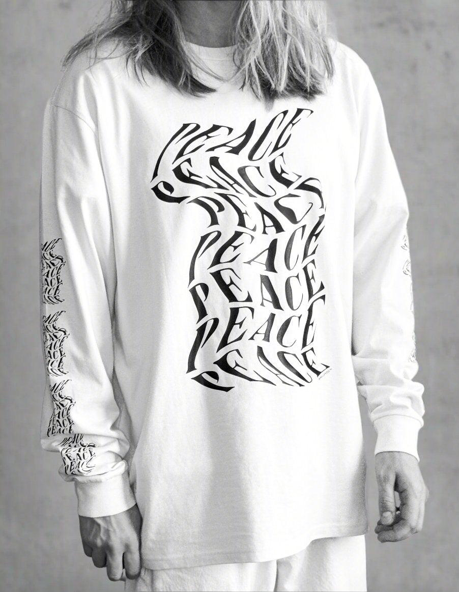 Luxury oversized off-white long sleeve with matte black graphics, premium 200 gsm organic cotton fabric, handcrafted limited edition by WWOOLLFF CO. at brixbailey.com