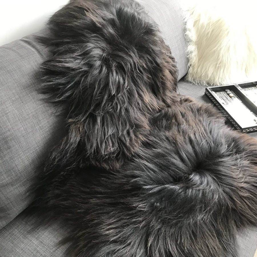 Premium XL Icelandic Sheepskin Rug, Natural Black Brown Espresso, 120cm, Eco-Friendly Luxury Handcrafted Fleece by Wildash London at brixbailey.com