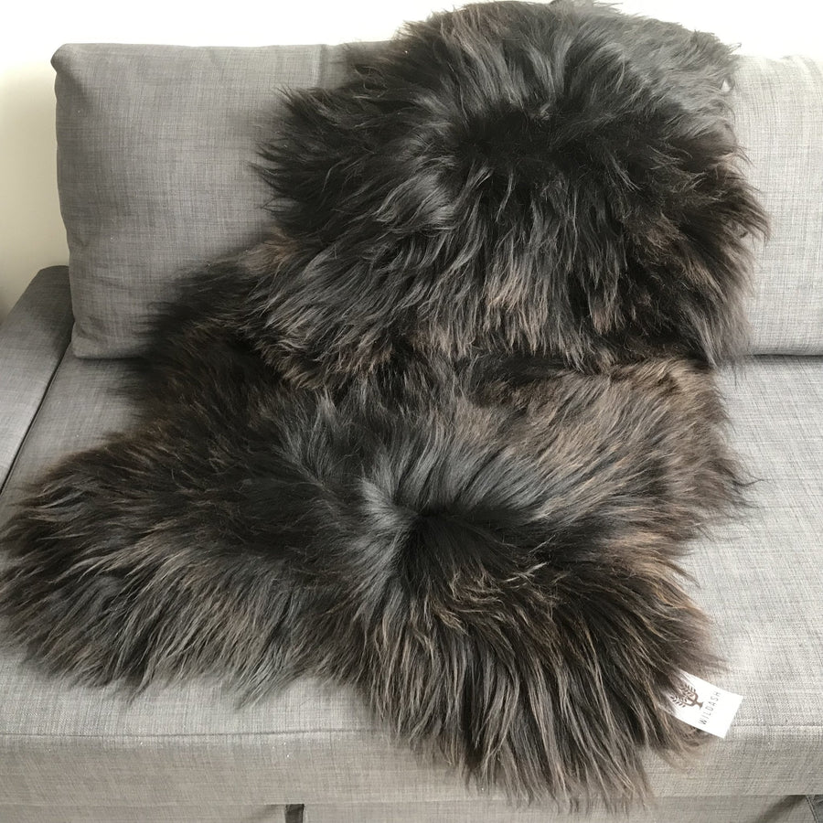 Premium XL Icelandic Natural Espresso Black Brown Sheepskin Rug, 100% Eco-Friendly Handcrafted Luxury Fur by Wildash London at brixbailey.com