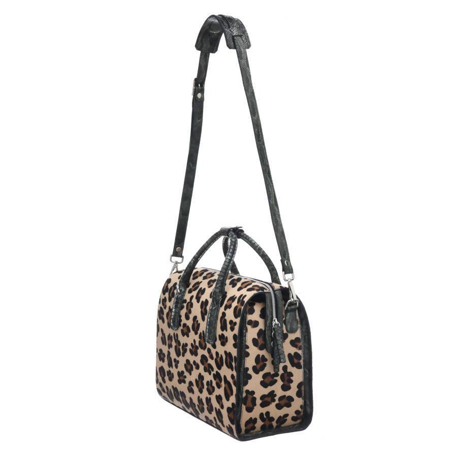 NEW Leopard Print Hair on Hide Leather Top Handle Bag