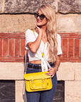 Handmade Leather Satchel - Pastel Daffodil Yellow