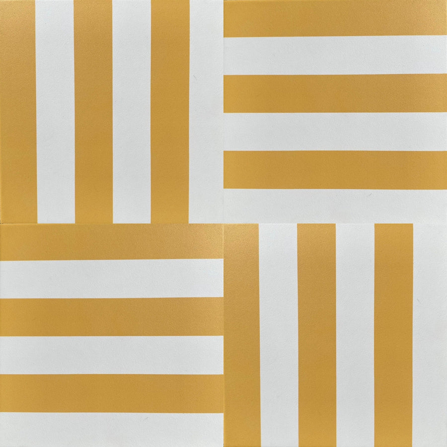 Premium yellow stripe porcelain tile, luxury hardwearing anti-slip outdoor and indoor tile, stylish 20x20cm best-selling design by Maria Starling Design at brixbailey.com