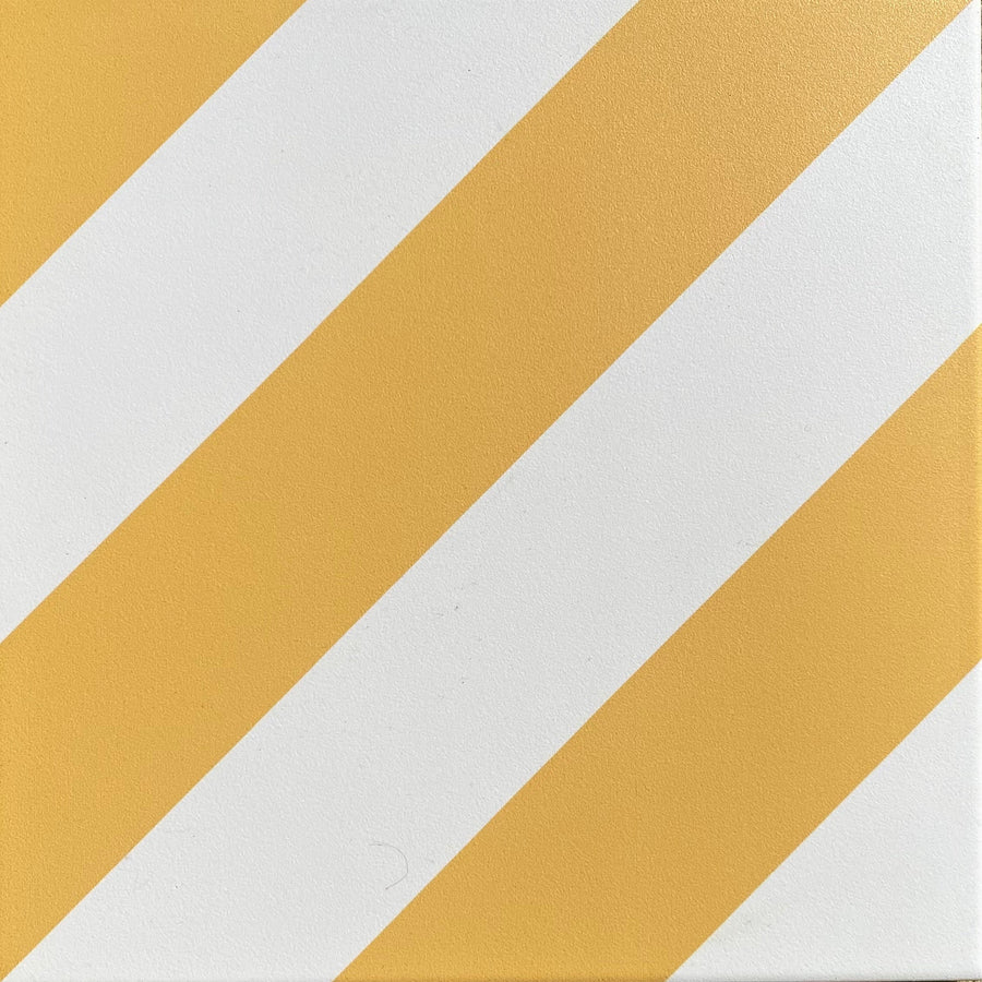 Luxury yellow stripe porcelain tile, premium chevron pattern, durable indoor-outdoor anti-slip tile by Maria Starling Design at brixbailey.com