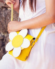Handmade Leather Daisy Barrel Bag - Pastel Yellow