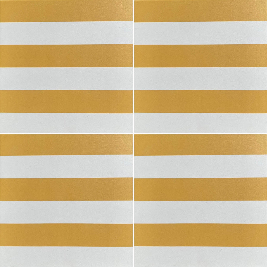Premium yellow striped porcelain tile, luxury anti-slip outdoor and indoor tile, durable 20x20cm ceramic flooring, best-selling design by Maria Starling Design at brixbailey.com