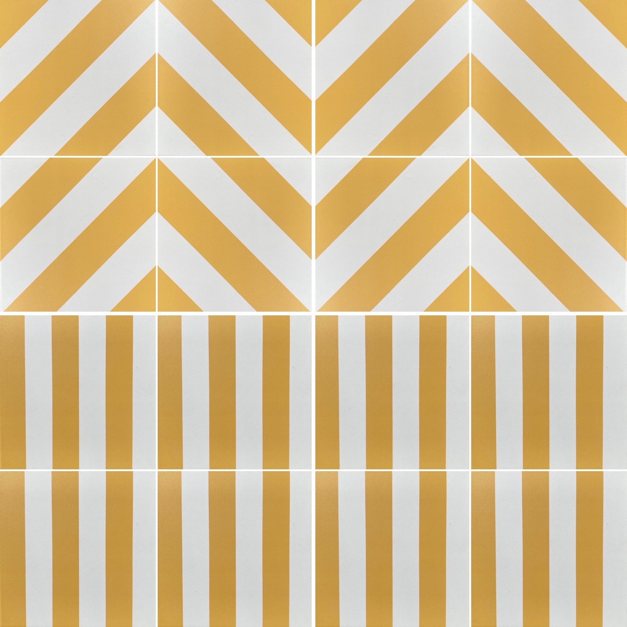 Premium yellow stripe porcelain tile, stylish anti-slip outdoor and indoor tile, durable hardwearing 20x20cm ceramic tile for custom designs by Maria Starling Design at brixbailey.com