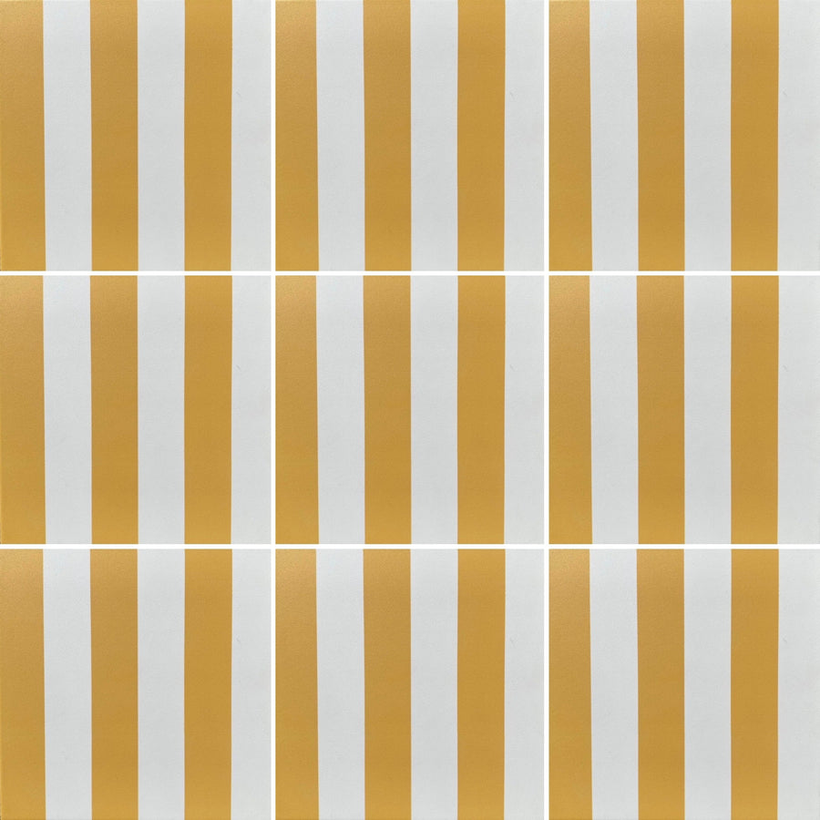 Premium yellow stripe porcelain tile, luxury durable indoor outdoor anti-slip flooring, stylish 20x20cm hardwearing no-seal tile by Maria Starling Design at brixbailey.com